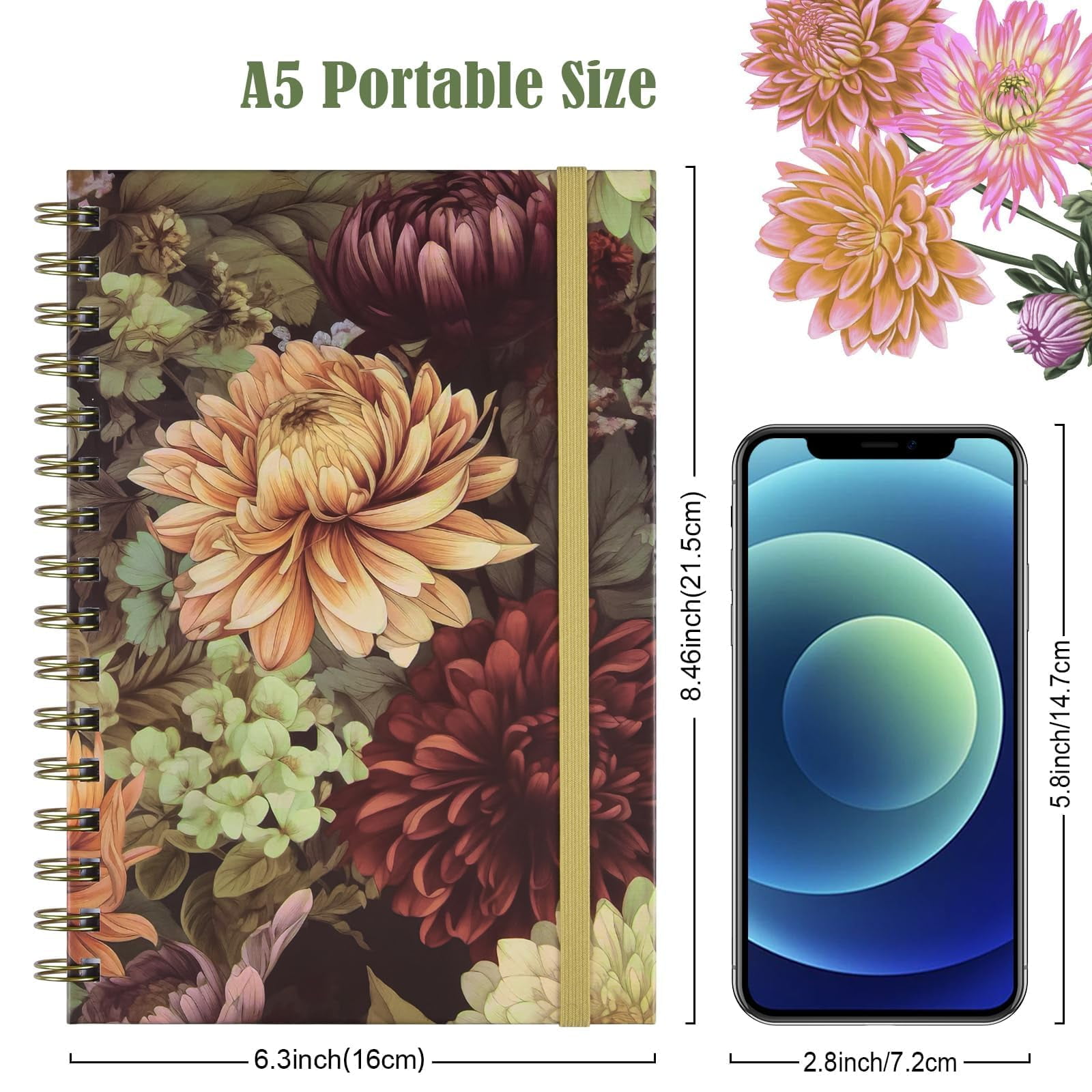 OMEYA Spiral Notebook 4 Pack, Lined Journal A5 Size, Hard Cover Spiral Notebook, Journals for Writing With 2 Pockets, College Ruled Notebook, Spiral Journals for Women