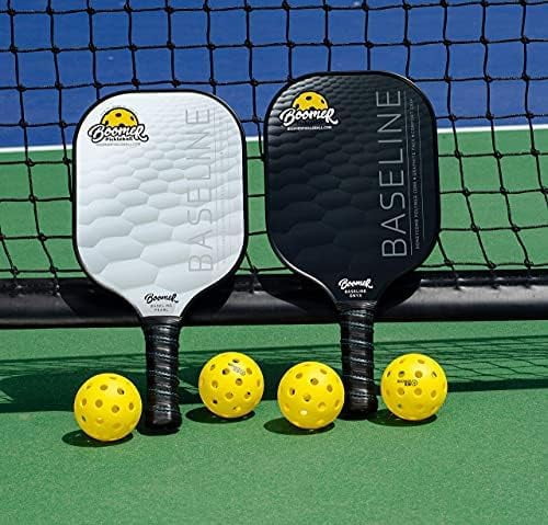 Boomer Baseline Pickleball Paddle Set with 2 Graphite Paddles and 4 Balls, Polymer Honeycomb Core, Cushion Grip