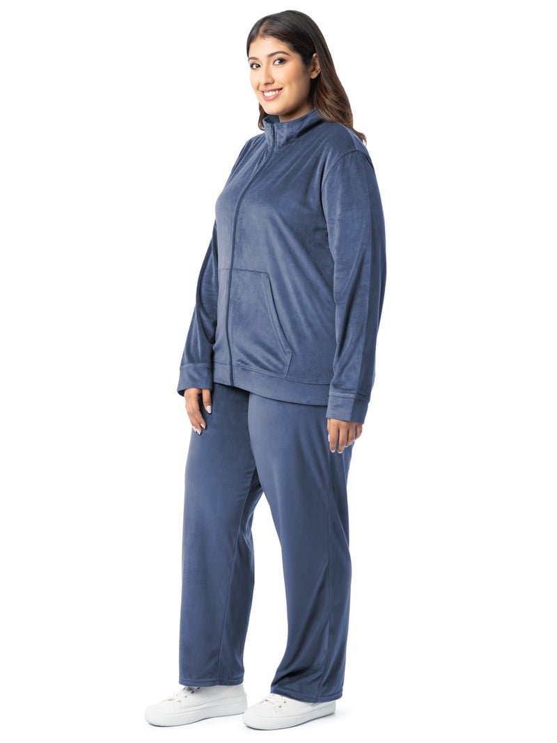 Athletic Works Women's Plus Active Velour Zip-up Jacket and Pant