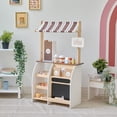 thumbnail image 4 of Teamson Kids Wooden Pretend Play Coffee Stand, Interactive Espresso Machine & 29-Piece Café Playset for Kids 3+, Brown, 4 of 17