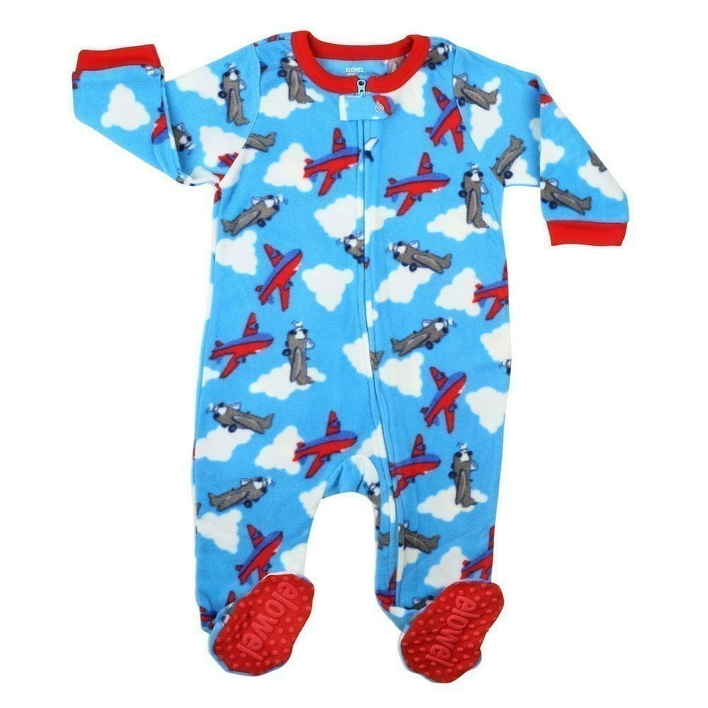 Elowel Pajamas Elowel Baby Boys Blue Red Airplane Print Footed Fleece