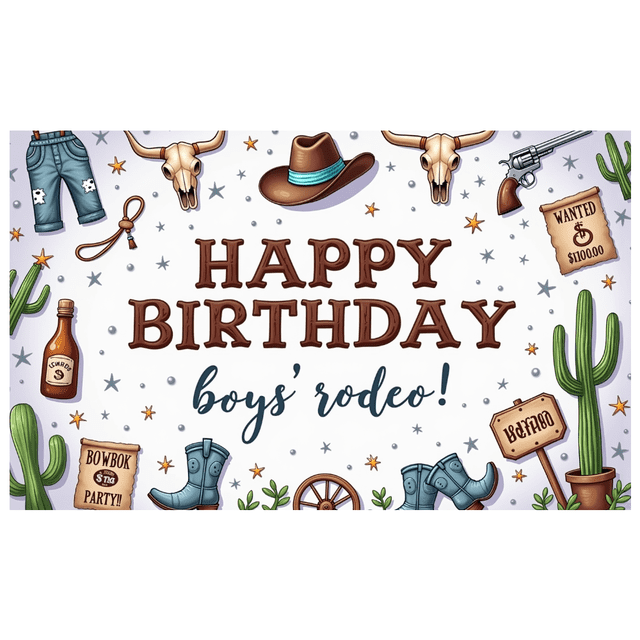 Western Theme Happy Birthday Banner Cowboy Design Boys Birthday Rodeo Backdrop for Kids Party Celebration Event