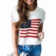 thumbnail image 4 of Women'S American Flag Pattern Cap Sleeve Crew Neck Sweater Casual Loose Pullover Cardigan Sweater White S, 4 of 8