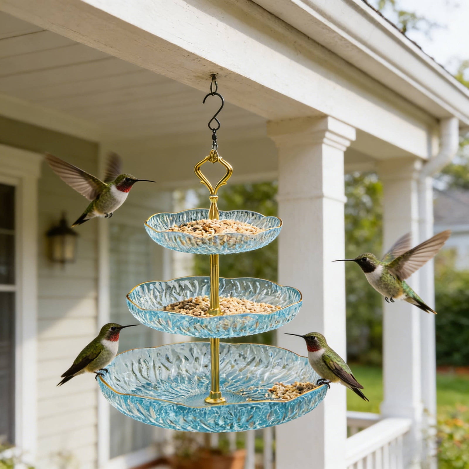 Hanging Hummingbird Feeder and Bird Bath 2-in-1 Outdoor Garden Decor Plastic Weather-Resistant for Patio Backyard