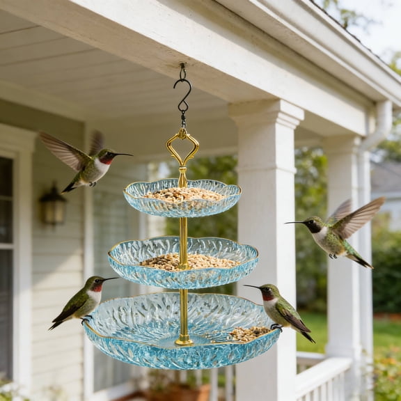 FYHALE 2026 New Hanging Solar Bird Bath Fountain, Outdoor Cascading Solar Water Feature, Hanging Hummingbirds Feeder and Bird Bath, Decorative Bird Bath Fountain