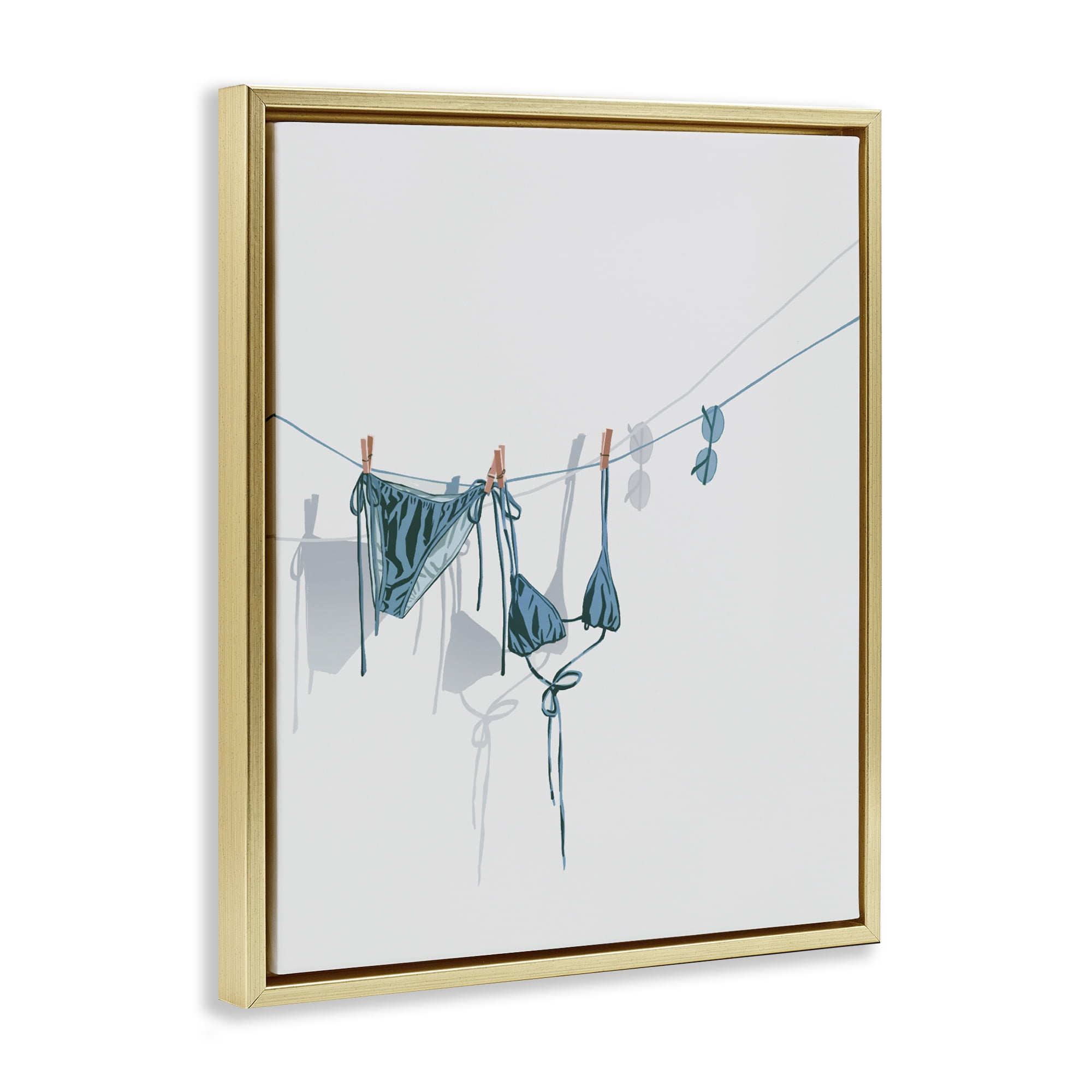 Stupell Industries Teal Bikini on Clothesline Gold Framed Floater Canvas Wall Art, design by Ziwei Li