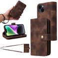 thumbnail image 1 of for iPhone 14 Plus Wallet Case, [Card Slots] PU Leather ID Credit Holder Folio Flip Kickstand Magnetic Clasp Phone Cover & Lanyard & Shoulder Strap for iPhone 14 Plus, Brown, 1 of 7