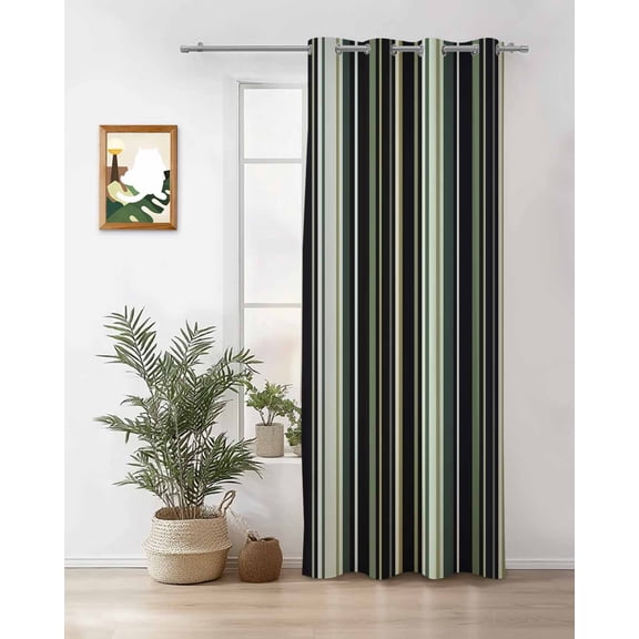 Black Green Thermal Insulated Blackout Curtains for Bedroom 72 Length Stripe Room Darkening Curtain 1 Panel Grommet Window Curtain Drape for Living Room Nursery Room