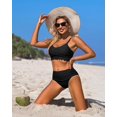 thumbnail image 6 of Alove Solid Color Swimwear Curved Selvedge High Waisted Bikini Set Women Ruched Push Up 2 Piece Swimsuits Longline Bathing Suit, 6 of 7
