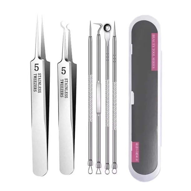 Xihbxyly Kit de Eliminación de Puntos Negros, Extractores Profesionales de Acero Inoxidable, Mango Antideslizante, Estuche Portátil, Rutina de Cuidado de La Piel, Artículos Esenciales de Belleza para
