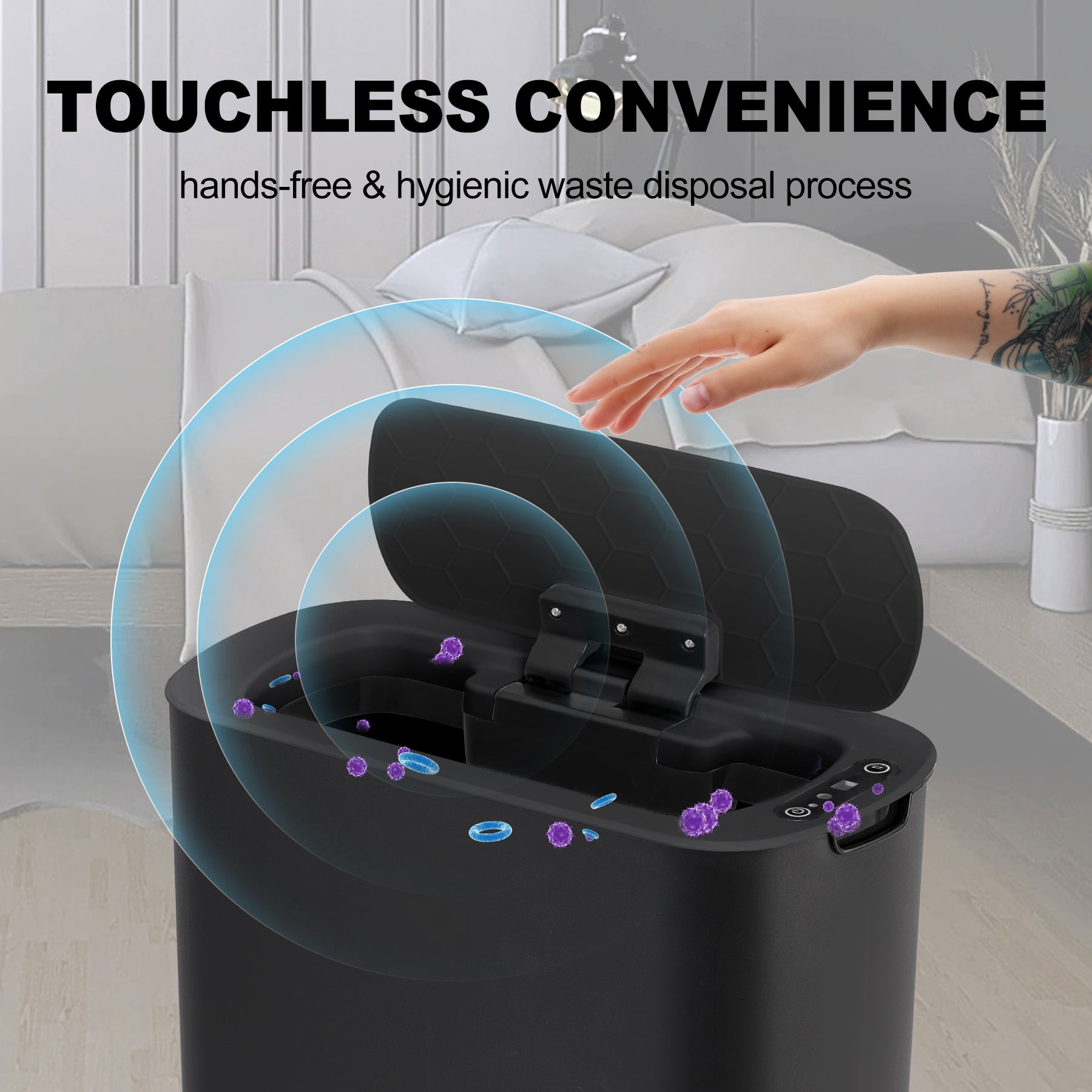 Cesun 5 Gallon Trash Can, Touchless Sensor for Bathroom, Office, Rv, Bedroom, Living Room, Black
