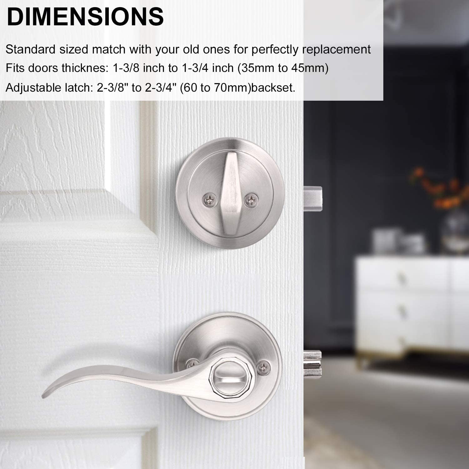 Wave Style Door Lever Lockset for Entrance Front Bed/Bath Doors 6 Pack Entry Lock with Single Cylinder Handleset Satin Nickel Keyed Alike Combo Pack