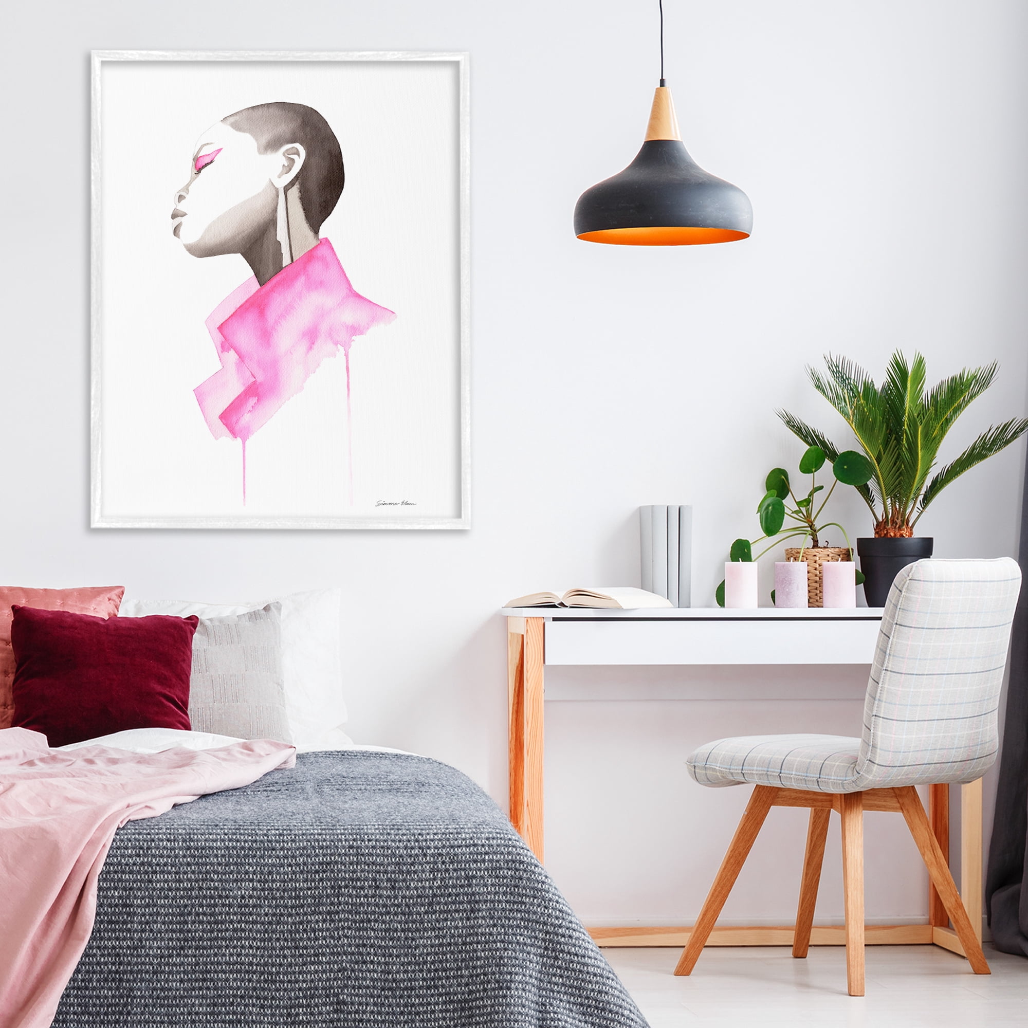 Stupell Industries Pink Jacket Elegance Portrait White Framed Giclee Art, design by Simone Elum