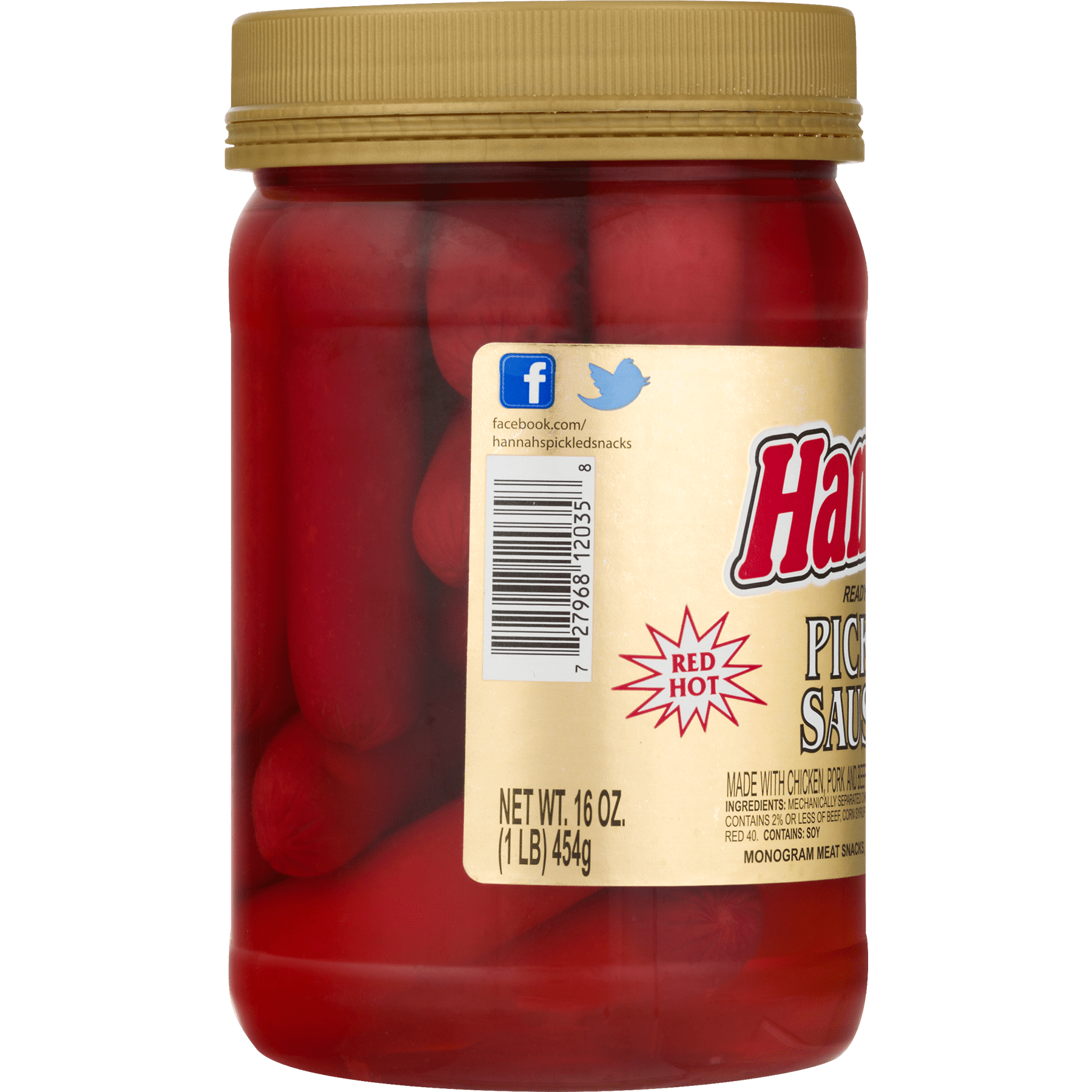 Hannah's Red Hot Pickled Sausage, Ready to Eat in 16oz Jar