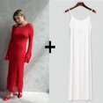 thumbnail image 1 of Hirsionsan primavera otoño cuello redondo elástico vestidos largos de punto mujeres 2024 elegante suave señora ahuecado suéter vestidos mujer nuevo, 1 of 5