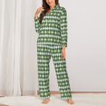 thumbnail image 2 of Balery Light Green Squares Conjunto de Pijama con Estampado para Mujer, Conjunto de Dos Piezas con Manga Larga, Ropa de Dormir Suave con Bolsillos, Pijamas Cómodos-Small, 2 of 7