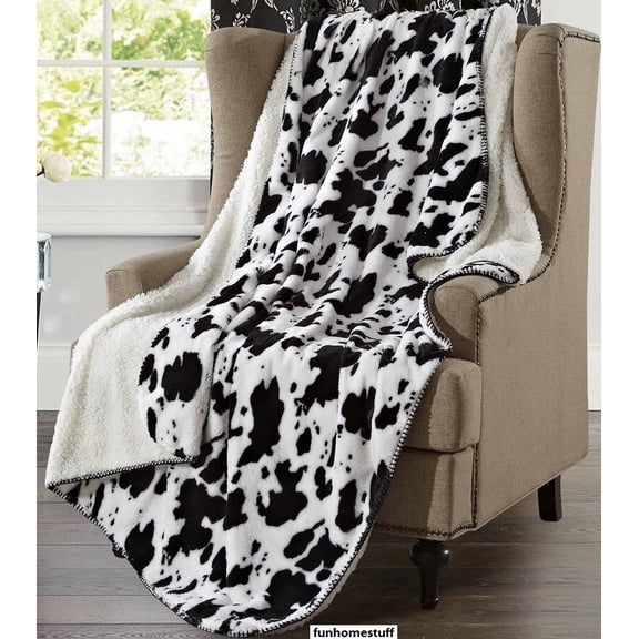 COW Skin Super Soft Black and White Twin Cozy Sherpa Throw Couch Blanket 50x70