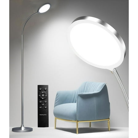 Keepsmile Silver LED Floor Lamp: Super Bright, Dimmable, Adjustable Gooseneck, Custom Color Temperature. Remote & Push Button Control. Perfect for Living Room, Bedroom, Office.