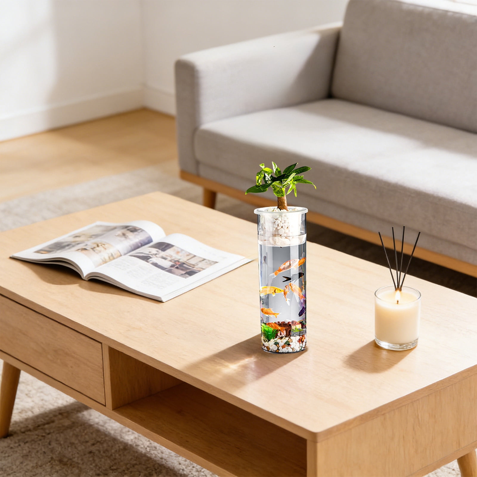 Goldfish Bowl Fish Tank for Goldfish Plastic Aquarium Home Decor Clear Fish Tank for Desktop Suitable for Tabletops Living Room Bedroom Ornaments