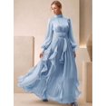 thumbnail image 6 of Womens Baby Blue High Neck Long Sleeve Pleated Maxi Dress With Ruffle Hem, 6 of 6