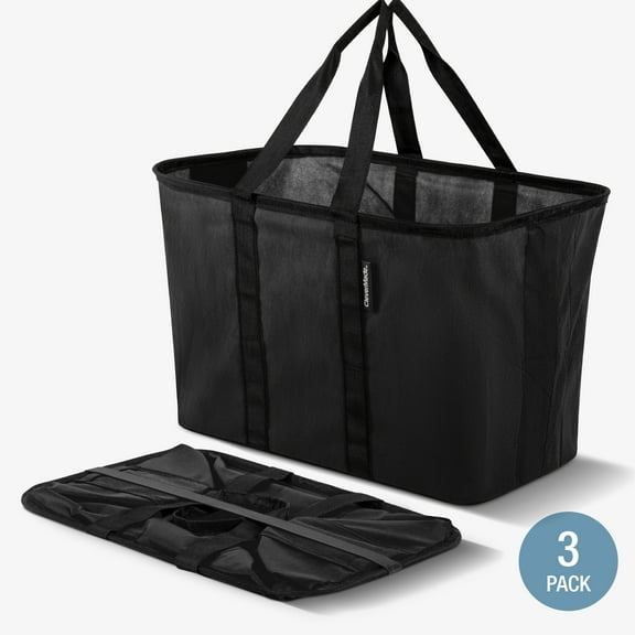 CleverMade Collapsible EcoBasket Tote - 30L - Midnight Black (3PK)