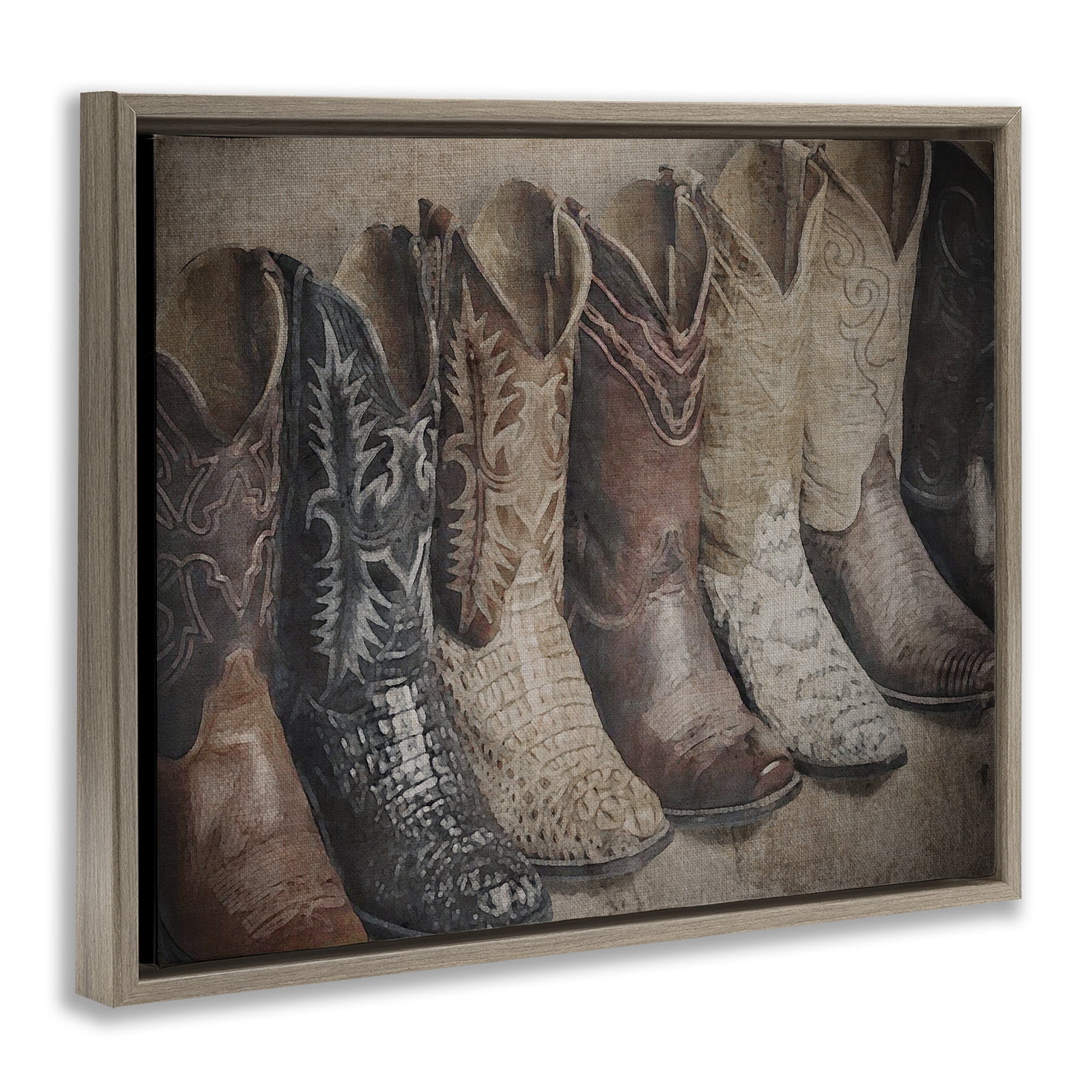 Stupell Industries Texan Lineup Boots Beauty & Fashion Photography Brown Floater Framed Art Print Wall Art, 21 x 17