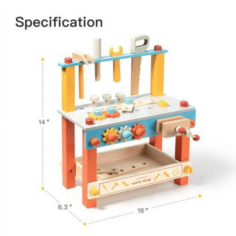Hassch Wooden Play Tool Workbench Set Educational Intelligence Toys for  Kids Toddlers, Orange 