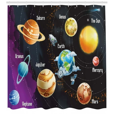 Outer Space Shower Curtain Solar System Of Planets Milky Way Neptune Venus Mercury Sphere Illustration Fabric Bathroom Set With Hooks Multicolor
