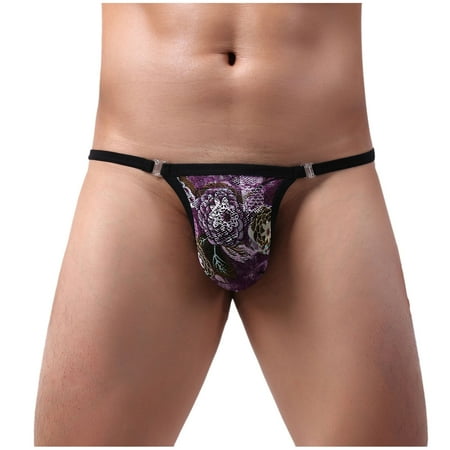 Panties Clearance Mens Trendy Underwear Lace Thong Underpants Soft Briefs Panties Purple L