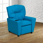 BizChair Turquoise Vinyl Kids Recliner with Cup Holder