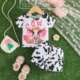 thumbnail image 3 of GYRATEDREAM Baby Summer Outfits Short Sleeve Cow Print T-shirt Top + Elastic Waistband Shorts 2 Piece Set Infant Toddler Clothes for 3-24 Months, 3 of 8