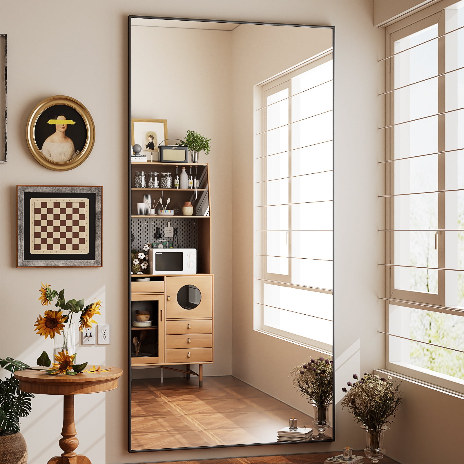 Lumora 76"x 34.5" Full Length Mirror Large Rectangle Floor Mirror Wall-Mounted Leaning Mirror, Black