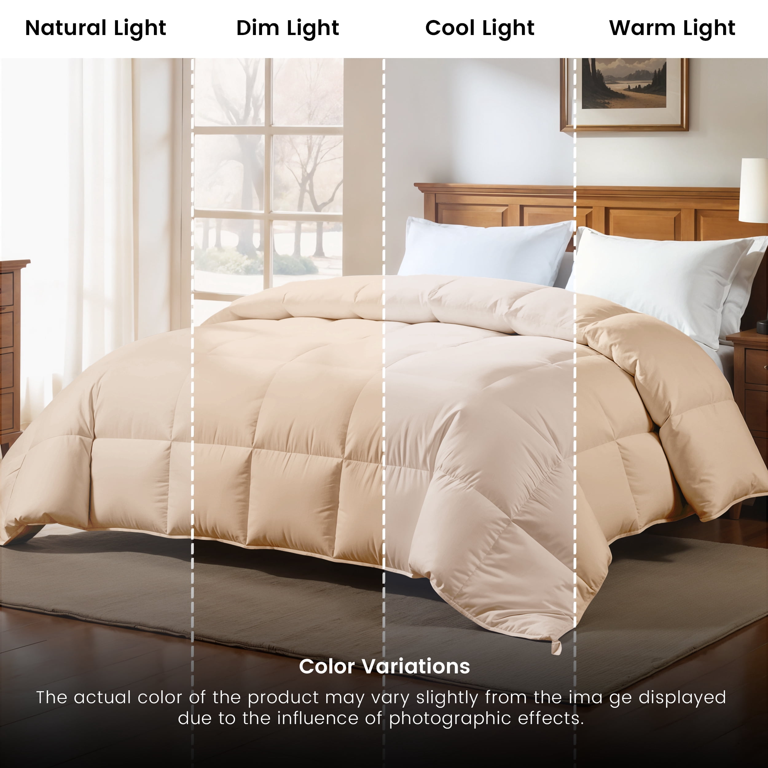 Lux Decor Collection Queen Comforter - Box Stitched Down Alternative Quilted Duvet Insert with Corner Tabs - Beige