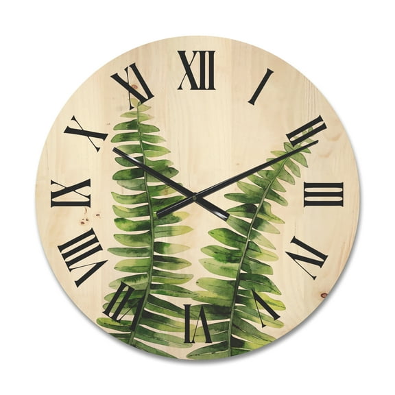 Designart 'Fern Plant Leaves Detail V' Tropical Wood Wall Clock