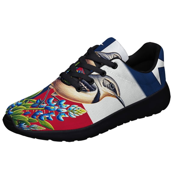 Texas Stte Mockingbird and Bluebonnet Flower Shoes Sneakers for Women Men Black Size 3.5
