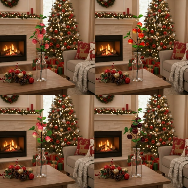 Recortes De Plástico Ramas artificiales de granada y caqui, 5 tallos grandes para decoración de sala de estar, 6 x 2 x 70 cm, rojo rosa, 1 unidad Rkxzt