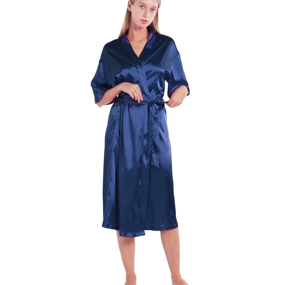 WBQ Women Bathrobe Couple Sleepwear Satin Robes CalfLength Night Robes