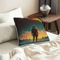 thumbnail image 6 of Velvet Decorative Throw Pillow Covers Set of 2, Soft Square Cushion Cover with Invisible Zipper Fantasy Alien Planet Soldier Printing, 16"x16", 6 of 7