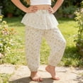 thumbnail image 4 of ITSAME Girls Tapered Pants Cotton Elastic Waist Fashion Print Lace Trim Kids Casual Comfort Pants Beige Size 10, 4 of 8