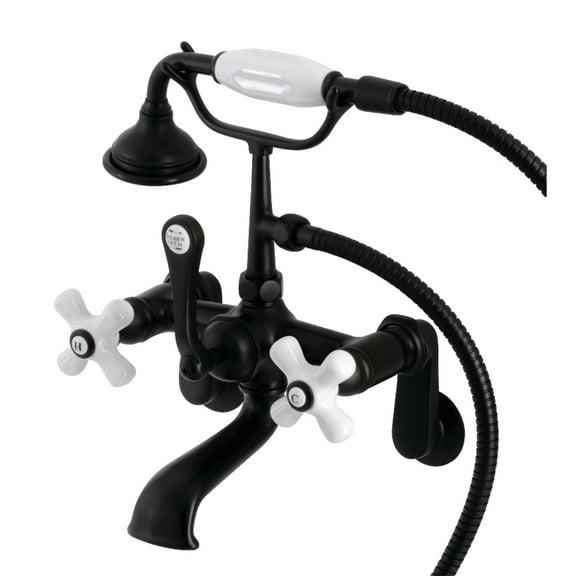 Kingston Brass AE59T0 Aqua Vintage Wall Mount Tub Faucet with Hand Shower, Matte Black