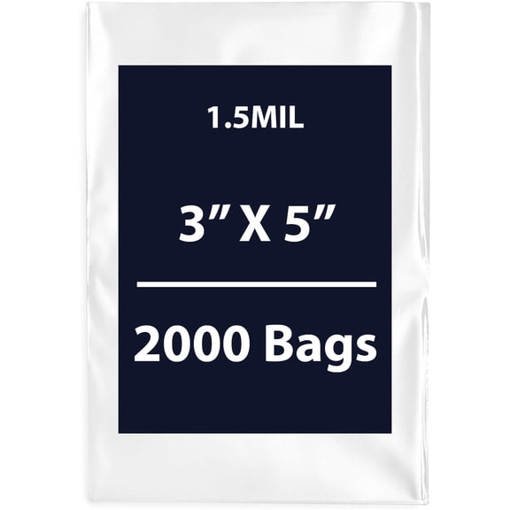 Clear Flat Poly Bags, 1.5Mil 3" X 5" & 2000 Bags | Low-Density Polyethylene (LDPE), Flat Open Top Plastic Packaging Packing | Flexible and Durable Plastic Bags