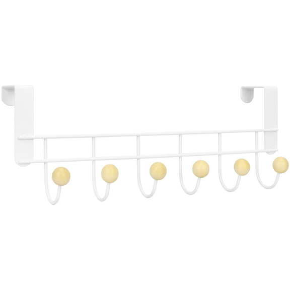 Door Hook Hanger, Towel Rail Over The Door, 6 Hooks White Towel Holder Organisation, Metal Hook Organiser for Hanging Coats
