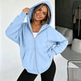 thumbnail image 2 of ASDFVBKG Women's Lightweight Cotton Blend Long Sleeve Zip Up Thin Hoodie Jacket Light Blue 2XL, 2 of 6