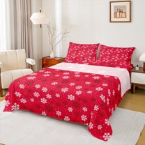 Homewish Winter Xmas Snowflake Full Size Sheets 4-Piece for Teens,Merry Christmas Breathable Bed Sheets,Polka Dots Lightweight Sheet Sets,Microfiber Bedroom Decor