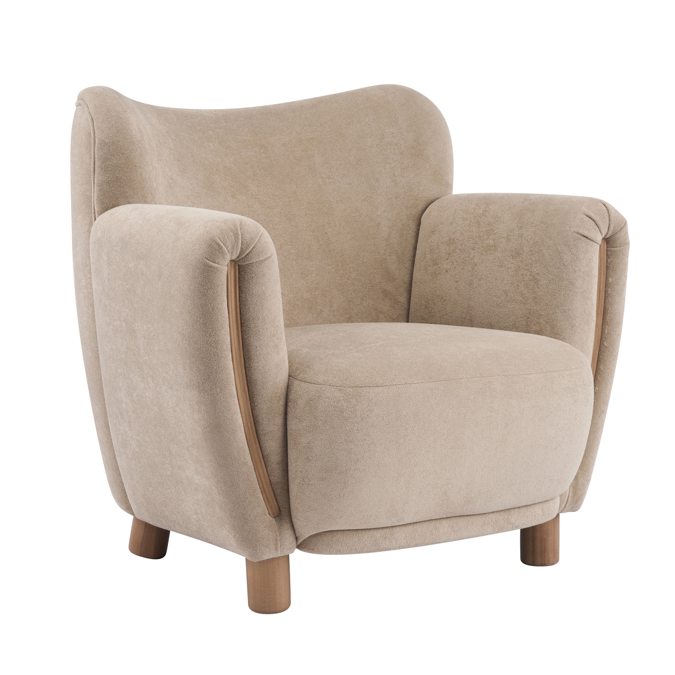 Christopher Knight Home Modern Accent Armchair with Velvet Upholstered, Solid Wood Legs, Light Brown