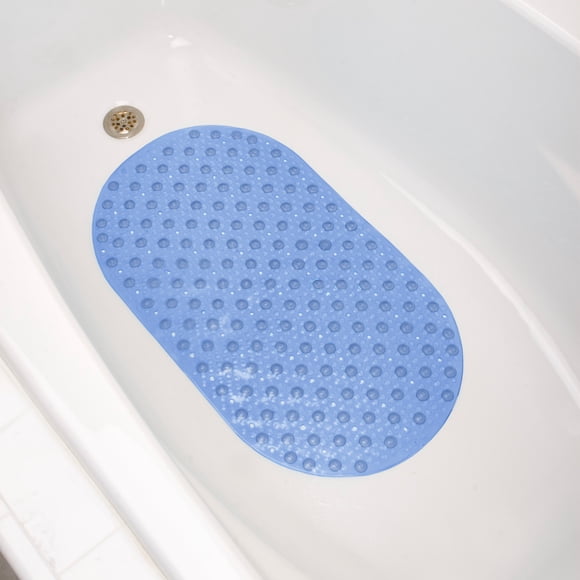 Mainstays PVC Tub Mat for Inside Bathtub or Shower, with Bubble Design, 27" x 15", Blue