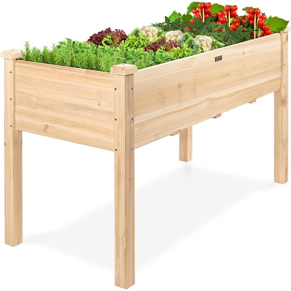 48×24×30" Natural Elevated Wood Raised Garden Bed, 200lbs Planter Box with Liner for Patio Backyard