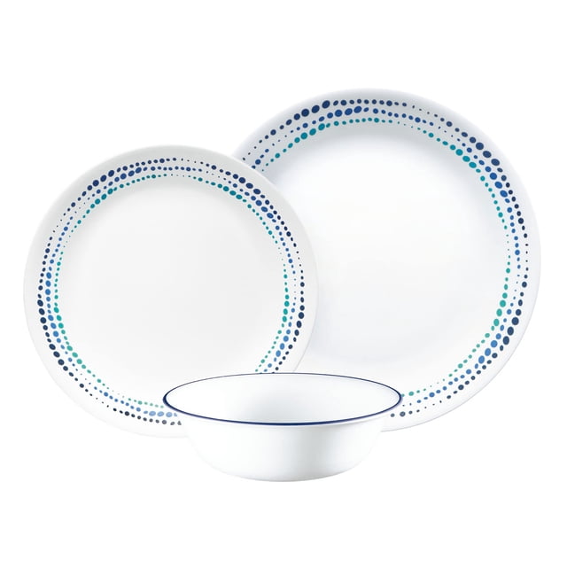 Juego De Vajilla Corelle (Juego De 12 Piezas Ocean Blues) - Juego De Cena Para 4 Incluye 4 X: Platos, Platos Laterales Y Tazones 3 Veces Más Duraderos, La Mitad Del Espacio Y El Peso De La Cerámica Ha