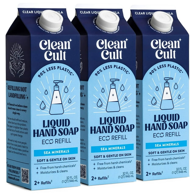 Recambios de jabón líquido para manos Cleancult Sea Minerals, 960 ml, paquete de 3