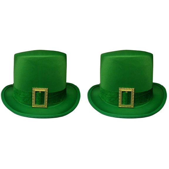 Nicky Bigs Novelties St. Patrick's Day Leprechaun Green Satin Top Hat Adult Costume Cap 2 Pack Set